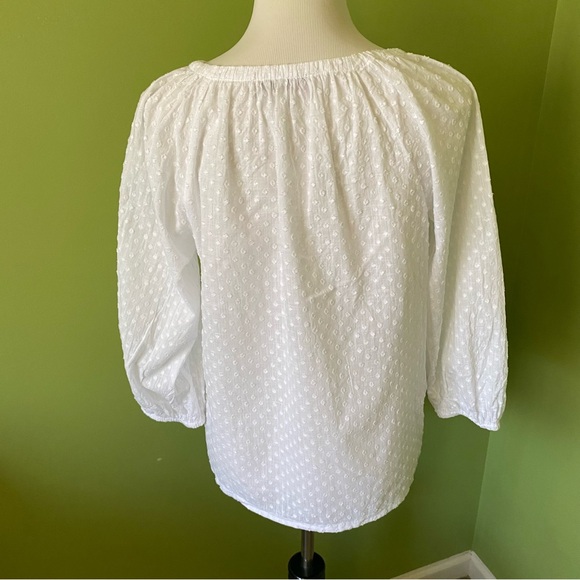 LOFT White Clip Dot Peasant Blouse - Picture 3 of 6